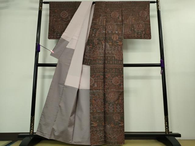 平和屋本店■極上　中国三大刺繍　スワトウ刺繍　汕頭刺繍　総刺繍　訪問着　紬地　古代人物壁画文様　逸品　DZAA9623kh5
