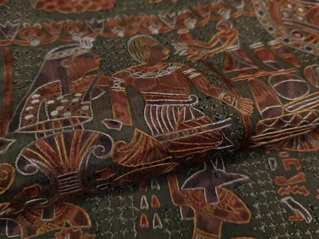 平和屋本店■極上　中国三大刺繍　スワトウ刺繍　汕頭刺繍　総刺繍　訪問着　紬地　古代人物壁画文様　逸品　DZAA9623kh5