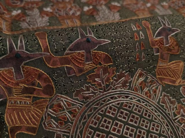 平和屋本店■極上　中国三大刺繍　スワトウ刺繍　汕頭刺繍　総刺繍　訪問着　紬地　古代人物壁画文様　逸品　DZAA9623kh5
