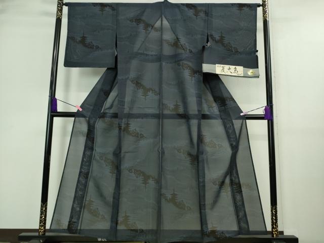 平和屋着物＊極上　夏物　本場大島紬　夏大島　名所風景文　証紙付き　逸品　未使用　DZAA9627kh5