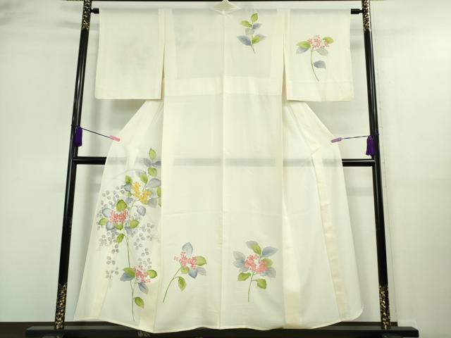 平和屋着物＊極上 夏物 訪問着 絽 紫陽花 あじさい 象牙色地 金彩 逸品 DZAA9633kh5