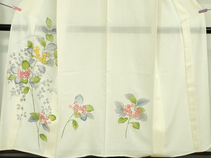 平和屋着物＊極上 夏物 訪問着 絽 紫陽花 あじさい 象牙色地 金彩 逸品 DZAA9633kh5