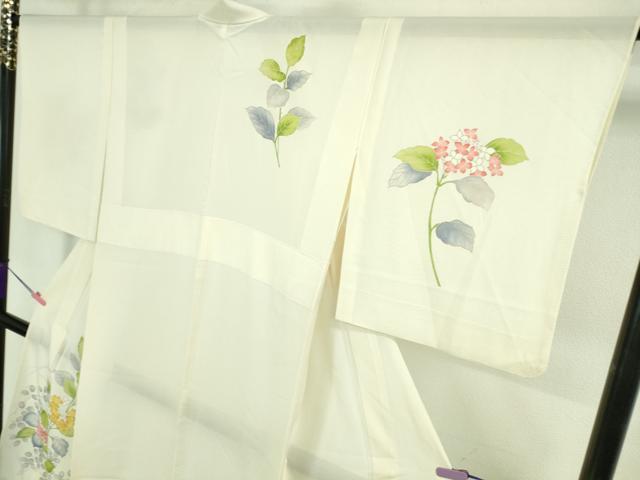 平和屋着物＊極上 夏物 訪問着 絽 紫陽花 あじさい 象牙色地 金彩 逸品 DZAA9633kh5