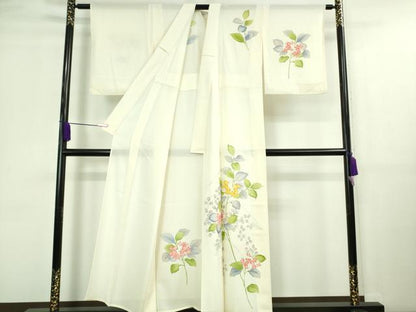 平和屋着物＊極上 夏物 訪問着 絽 紫陽花 あじさい 象牙色地 金彩 逸品 DZAA9633kh5