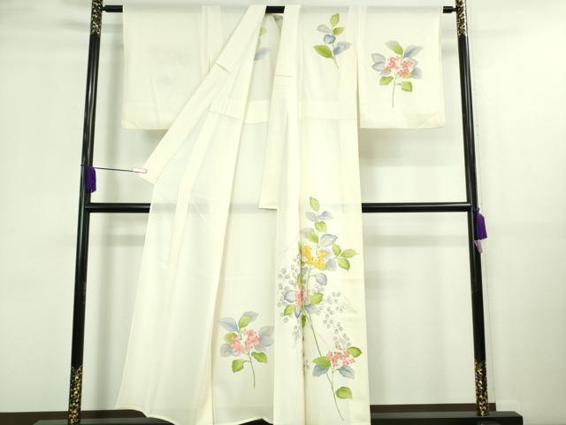 平和屋着物＊極上 夏物 訪問着 絽 紫陽花 あじさい 象牙色地 金彩 逸品 DZAA9633kh5