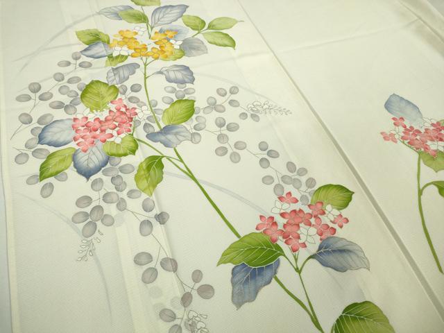 平和屋着物＊極上 夏物 訪問着 絽 紫陽花 あじさい 象牙色地 金彩 逸品 DZAA9633kh5