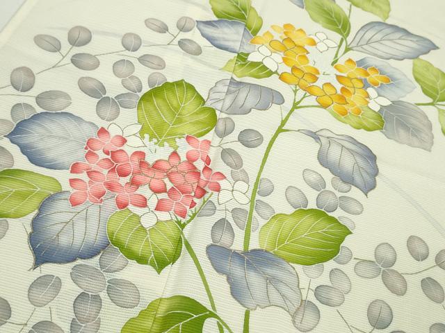 平和屋着物＊極上 夏物 訪問着 絽 紫陽花 あじさい 象牙色地 金彩 逸品 DZAA9633kh5
