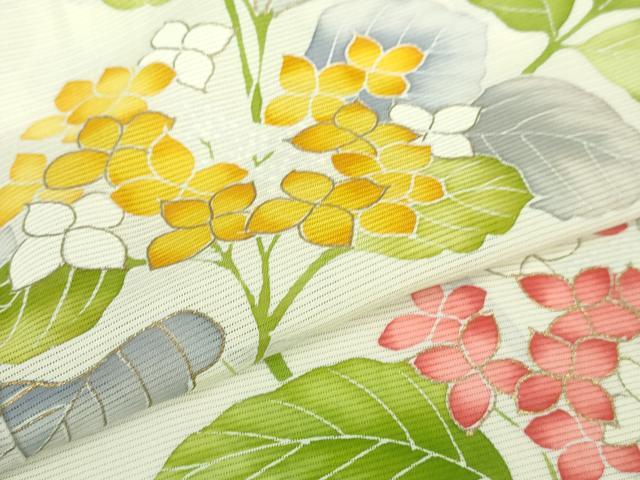 平和屋着物＊極上 夏物 訪問着 絽 紫陽花 あじさい 象牙色地 金彩 逸品 DZAA9633kh5