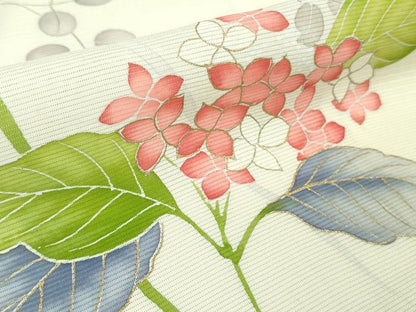 平和屋着物＊極上 夏物 訪問着 絽 紫陽花 あじさい 象牙色地 金彩 逸品 DZAA9633kh5