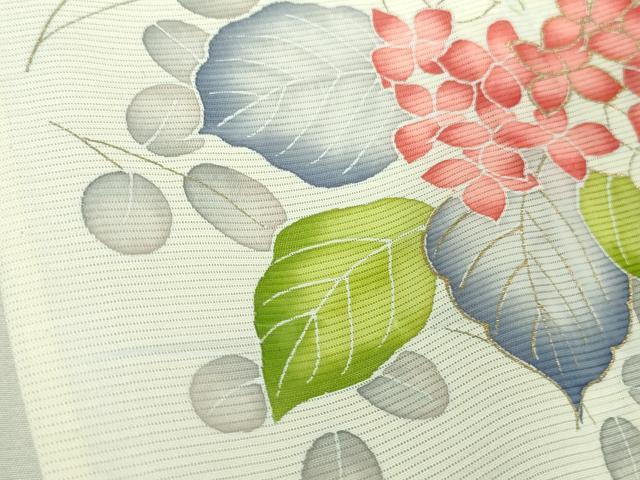 平和屋着物＊極上 夏物 訪問着 絽 紫陽花 あじさい 象牙色地 金彩 逸品 DZAA9633kh5