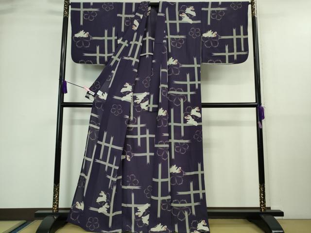 平和屋着物∴極上 夏物 撫松庵 小紋・浴衣兼用 セオアルファ 花兎 うさぎ 洗える着物 逸品 DZAA9634kh5