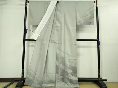 平和屋着物▽極上　本塩沢　やまだ織　単衣　名物裂　流水文　逸品　DZAA9636kh5