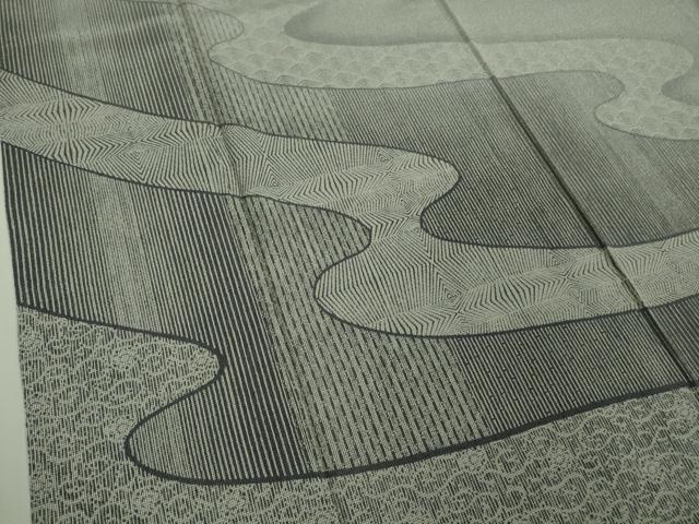平和屋着物▽極上　本塩沢　やまだ織　単衣　名物裂　流水文　逸品　DZAA9636kh5
