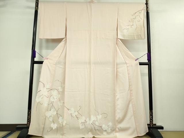 平和屋着物▽極上 訪問着 単衣 南天蔦の葉文 薄桜色地 暈し染め 逸品 DZAA9638kh5