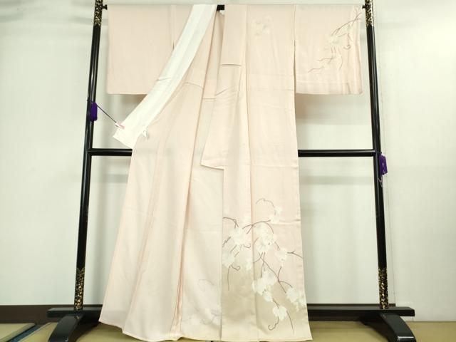 平和屋着物▽極上 訪問着 単衣 南天蔦の葉文 薄桜色地 暈し染め 逸品 DZAA9638kh5