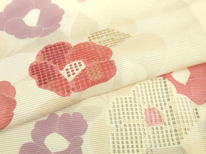 平和屋着物＊極上 夏物 中国三大刺繍 スワトウ刺繍 汕頭刺繍 訪問着 絽 草花文 象牙色地 逸品 DZAA9642kh5