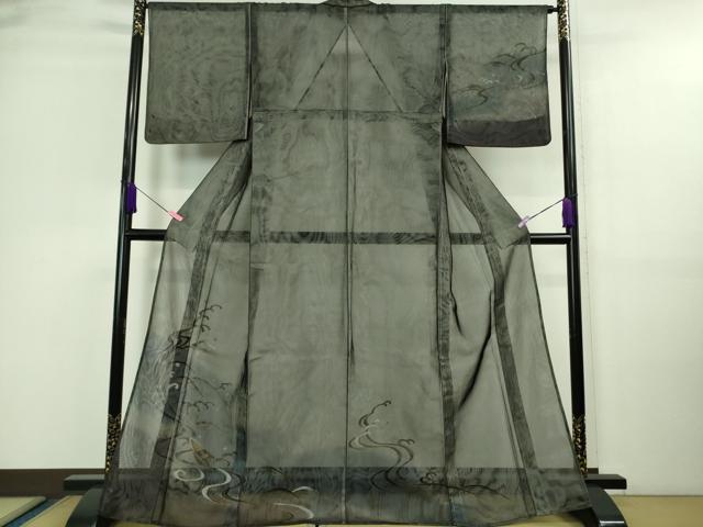 平和屋着物▽極上 訪問着 無双 紗袷 紗×紗 立波に舟 黒地 暈し染め 金彩 逸品 DZAA9653kh5