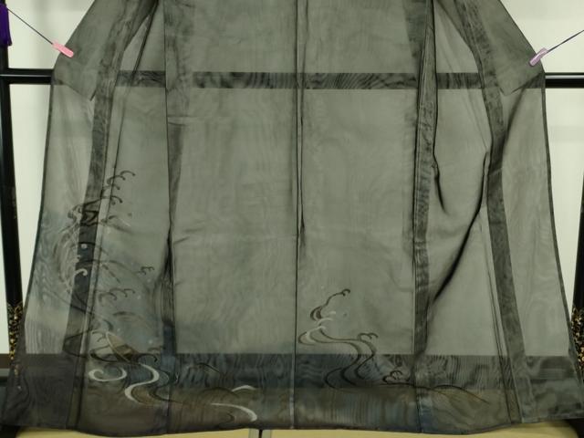 平和屋着物▽極上 訪問着 無双 紗袷 紗×紗 立波に舟 黒地 暈し染め 金彩 逸品 DZAA9653kh5