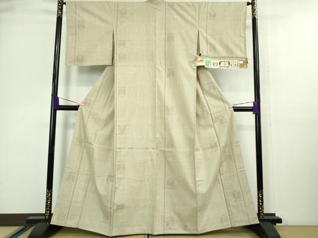 平和屋本店■極上　本場結城紬 重要無形文化財 奥順謹製 100亀甲 飛び亀甲柄　草花文　亜麻色地　伊勢丹扱い　証紙付き　逸品　DZAA9656kh5
