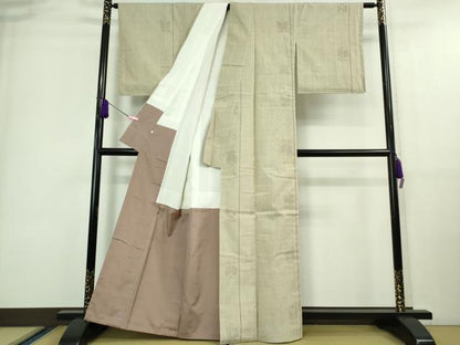 平和屋本店■極上　本場結城紬 重要無形文化財 奥順謹製 100亀甲 飛び亀甲柄　草花文　亜麻色地　伊勢丹扱い　証紙付き　逸品　DZAA9656kh5
