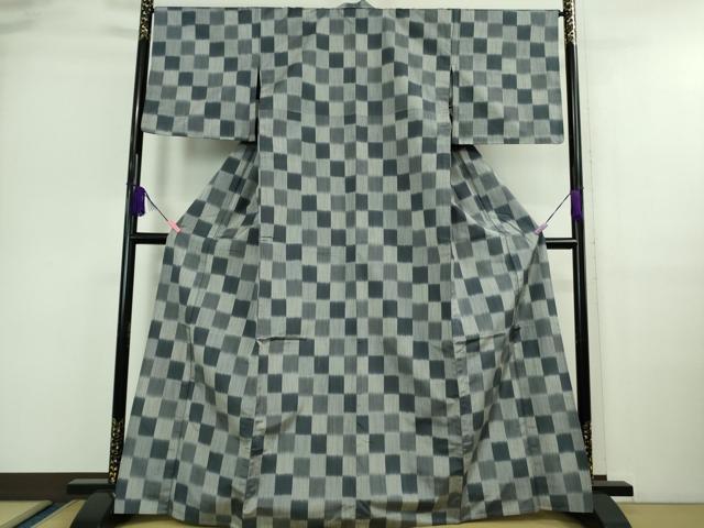 平和屋着物▽極上 紬 単衣 市松文様 逸品 未使用 DZAA9660kh5