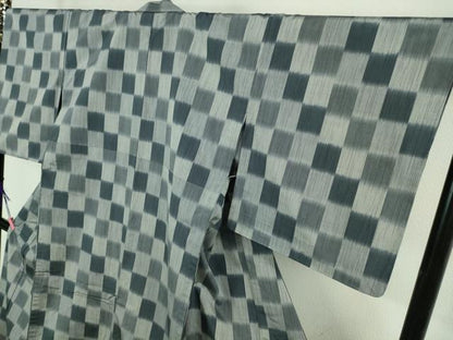 平和屋着物▽極上 紬 単衣 市松文様 逸品 未使用 DZAA9660kh5