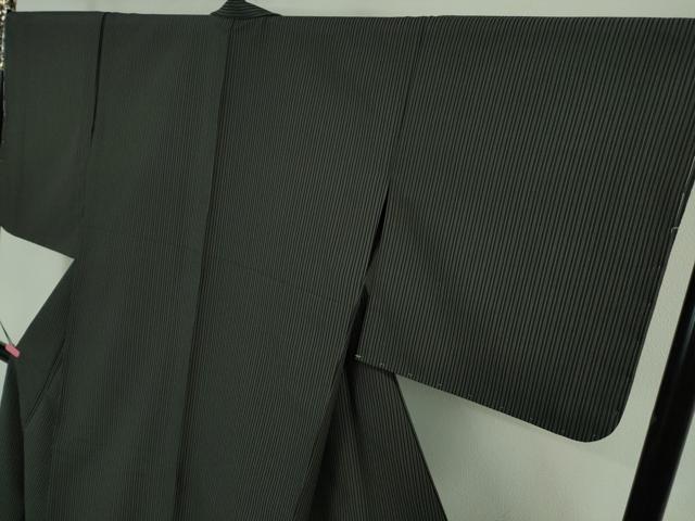 平和屋着物●極上　撫松庵　小紋　袷　縞　黒×藍墨茶色　洗える着物　逸品　未使用　DZAA9667kh5