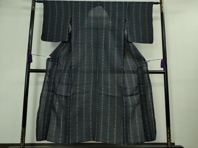 平和屋着物＊極上 夏物 重要無形文化財 本場宮古上布 星 間道 濃藍色地 苧麻 逸品 DZAA9674kh5