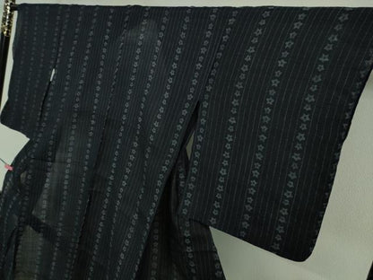 平和屋着物＊極上 夏物 重要無形文化財 本場宮古上布 星 間道 濃藍色地 苧麻 逸品 DZAA9674kh5