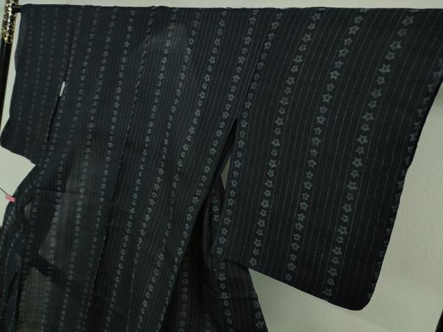 平和屋着物＊極上 夏物 重要無形文化財 本場宮古上布 星 間道 濃藍色地 苧麻 逸品 DZAA9674kh5