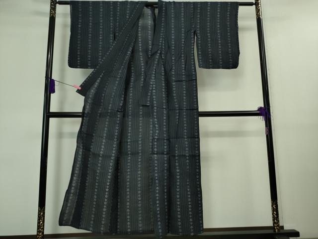 平和屋着物＊極上 夏物 重要無形文化財 本場宮古上布 星 間道 濃藍色地 苧麻 逸品 DZAA9674kh5