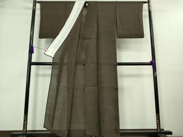 平和屋本店＊極上 夏物 石川県指定無形文化財 能登上布 本麻手織上布 山崎仁一作 手織かすり 憲法黒茶色地 証紙付き 逸品 DZAA9675kh5