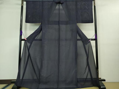 平和屋着物＊極上 夏物 江戸小紋 絽 よろけ縞 深紫色 小田急百貨店扱い 逸品 DZAA9676kh5