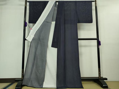 平和屋着物＊極上 夏物 江戸小紋 絽 よろけ縞 深紫色 小田急百貨店扱い 逸品 DZAA9676kh5