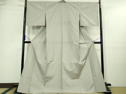 平和屋着物▽極上 小紋 単衣 もじり織 白根沢 涼風 蜻蛉 とんぼ 灰白色地 逸品 未使用 DZAA9677kh5