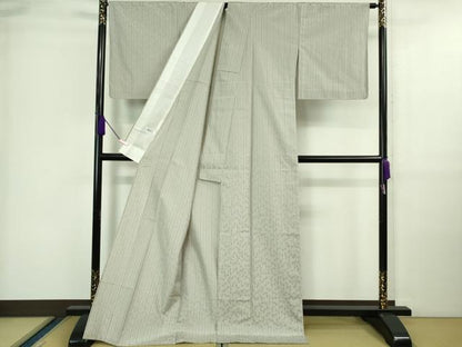 平和屋着物▽極上 小紋 単衣 もじり織 白根沢 涼風 蜻蛉 とんぼ 灰白色地 逸品 未使用 DZAA9677kh5