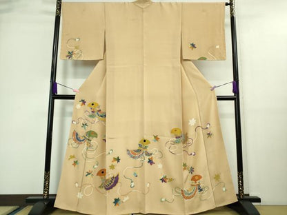 平和屋着物●極上　セミアンティーク　訪問着　鳥兜　舞楽　淡香色地　金彩　逸品　DZAA9683kh5
