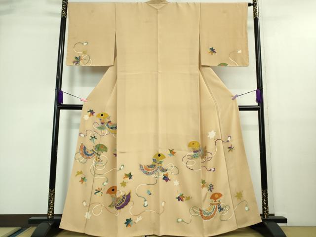平和屋着物●極上　セミアンティーク　訪問着　鳥兜　舞楽　淡香色地　金彩　逸品　DZAA9683kh5