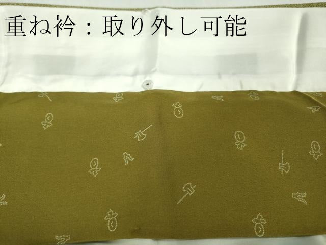 平和屋本店■極上　人間国宝 小宮康孝　江戸小紋　菊　柳茶色地　三越扱い　逸品　未使用　DZAA9684kh5