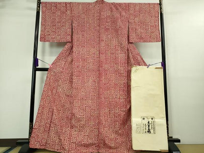 平和屋着物▽極上 銀座 志ま亀 紬 単衣 臙脂紬 銀白角繋ぎ たとう紙付き 逸品 DZAA9688kh5