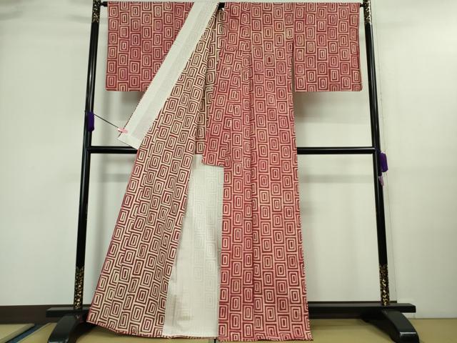 平和屋着物▽極上 銀座 志ま亀 紬 単衣 臙脂紬 銀白角繋ぎ たとう紙付き 逸品 DZAA9688kh5