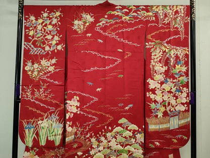 平和屋本店■極上　銀座新松　振袖　友禅　駒刺繍　風景花文　金彩　逸品　DZAA9694kh5