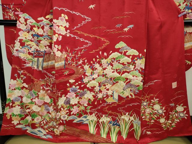 平和屋本店■極上　銀座新松　振袖　友禅　駒刺繍　風景花文　金彩　逸品　DZAA9694kh5