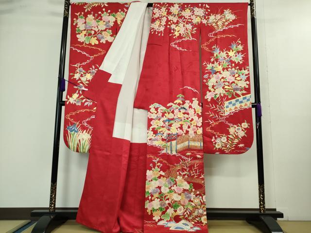 平和屋本店■極上　銀座新松　振袖　友禅　駒刺繍　風景花文　金彩　逸品　DZAA9694kh5
