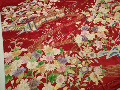 平和屋本店■極上　銀座新松　振袖　友禅　駒刺繍　風景花文　金彩　逸品　DZAA9694kh5