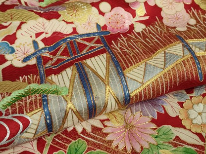 平和屋本店■極上　銀座新松　振袖　友禅　駒刺繍　風景花文　金彩　逸品　DZAA9694kh5