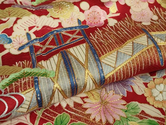 平和屋本店■極上　銀座新松　振袖　友禅　駒刺繍　風景花文　金彩　逸品　DZAA9694kh5