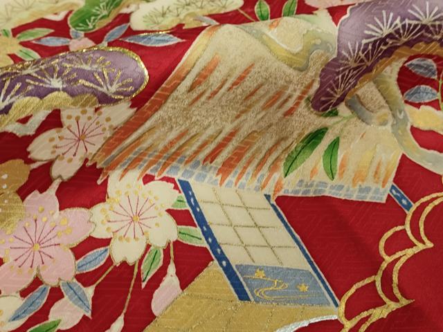 平和屋本店■極上　銀座新松　振袖　友禅　駒刺繍　風景花文　金彩　逸品　DZAA9694kh5