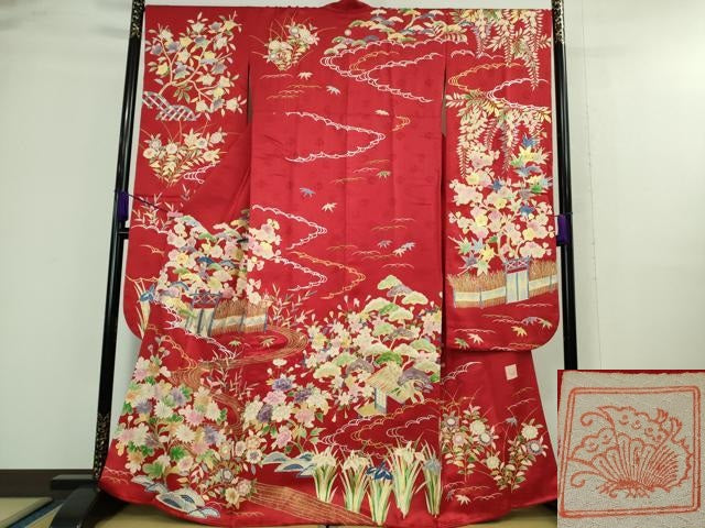 平和屋本店■極上　銀座新松　振袖　友禅　駒刺繍　風景花文　金彩　逸品　DZAA9694kh5