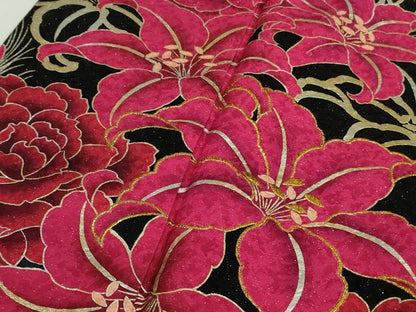 平和屋着物●極上　振袖　刺繍　SweetAngel　舞花文　暈し染め　黒地　金彩　銀通し地　逸品　DZAA9695kh5